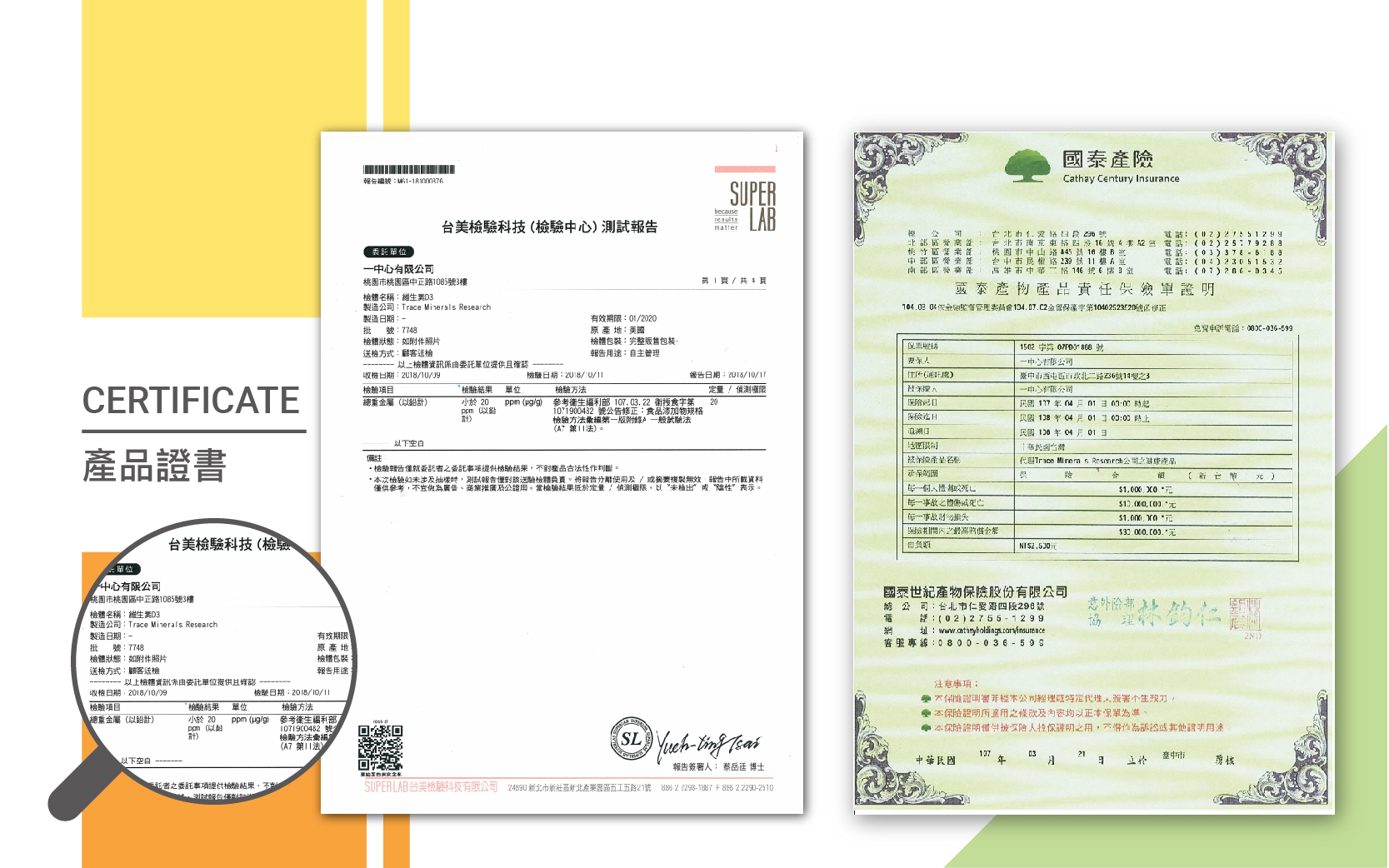 萃思鎂維生素D3-台灣食品安全確認(1)重金屬檢測。(2)三千萬產品責任險。